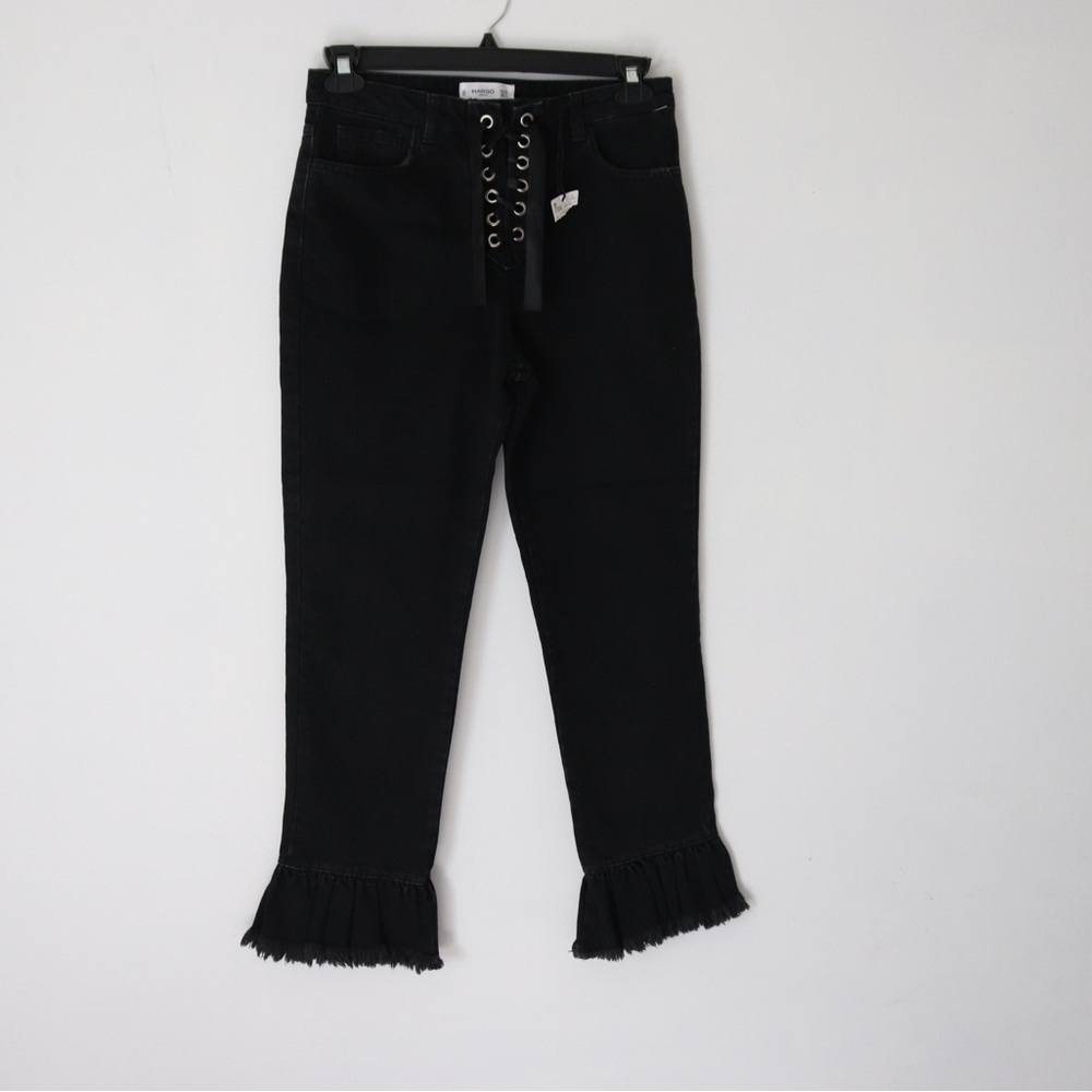 Mango High Rise Black Ruffle Bottom Tie Front Size 4